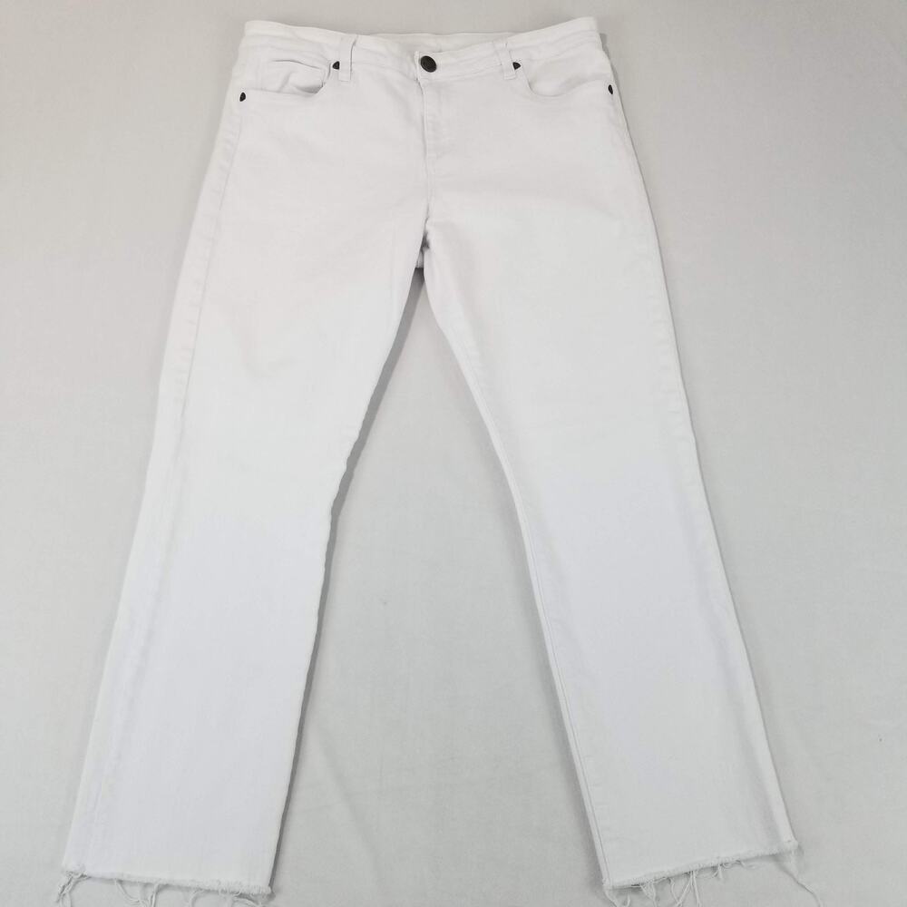 Kut from the Kloth Jeans 14 White Reese Ankle Straight Leg High Rise Raw Hem